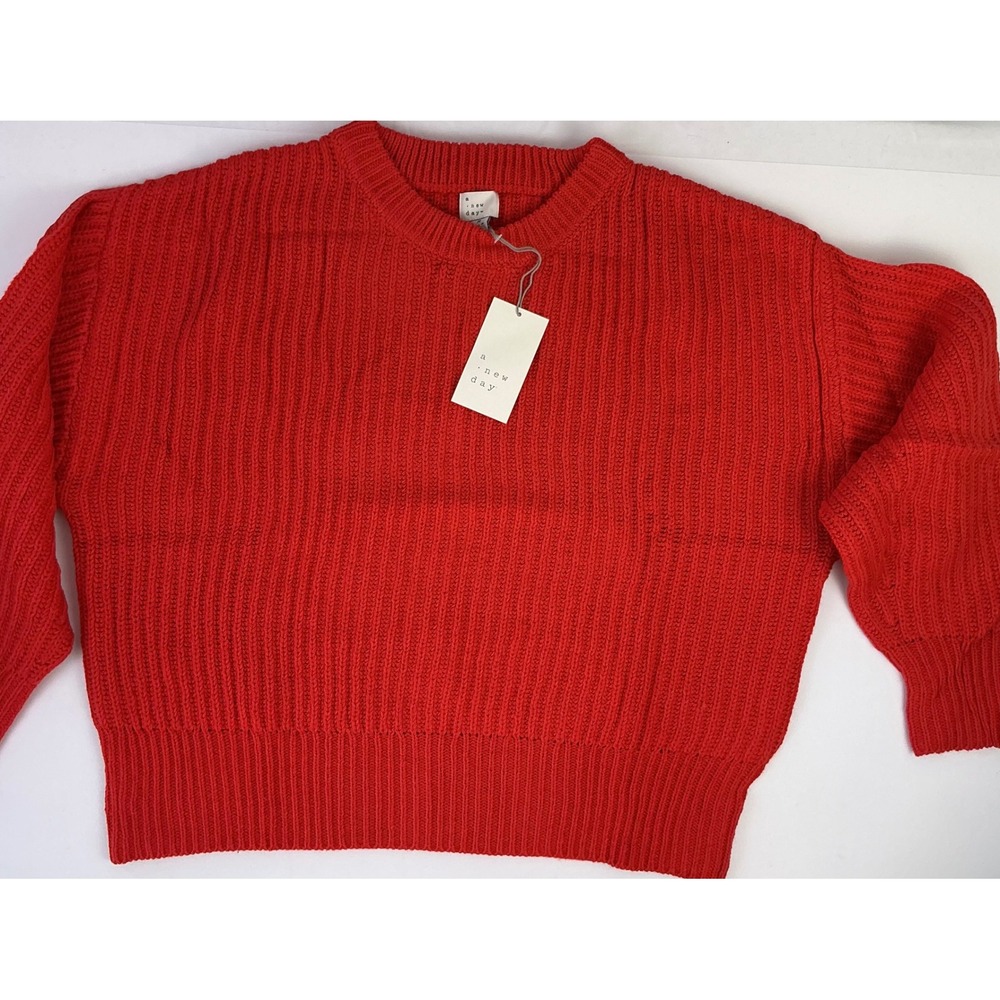 A New Day Womens Red Ribbed Knit Crew Neck‎ Long Sleeve Sweater Size Medium